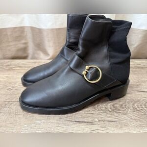 Stuart Weitzman Black Ankle Booties with Gold Ring